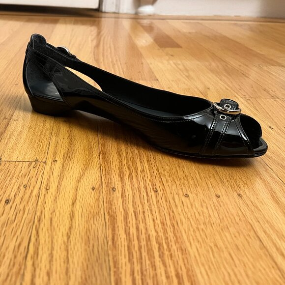 Stuart Weitzman 'Chitchat' Peep Toe Black Patent Leather Ballet Flats ~Size 11~ - Picture 4 of 10